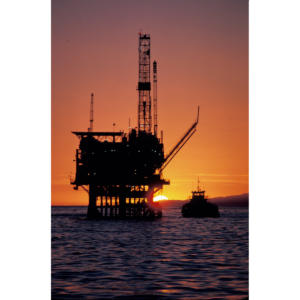 Decommissioning Offshore Oil Platform Holly at Sunset